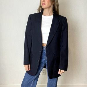Vintage Christian Dior Oversized Boyfriend Pinstripe Navy Blazer
